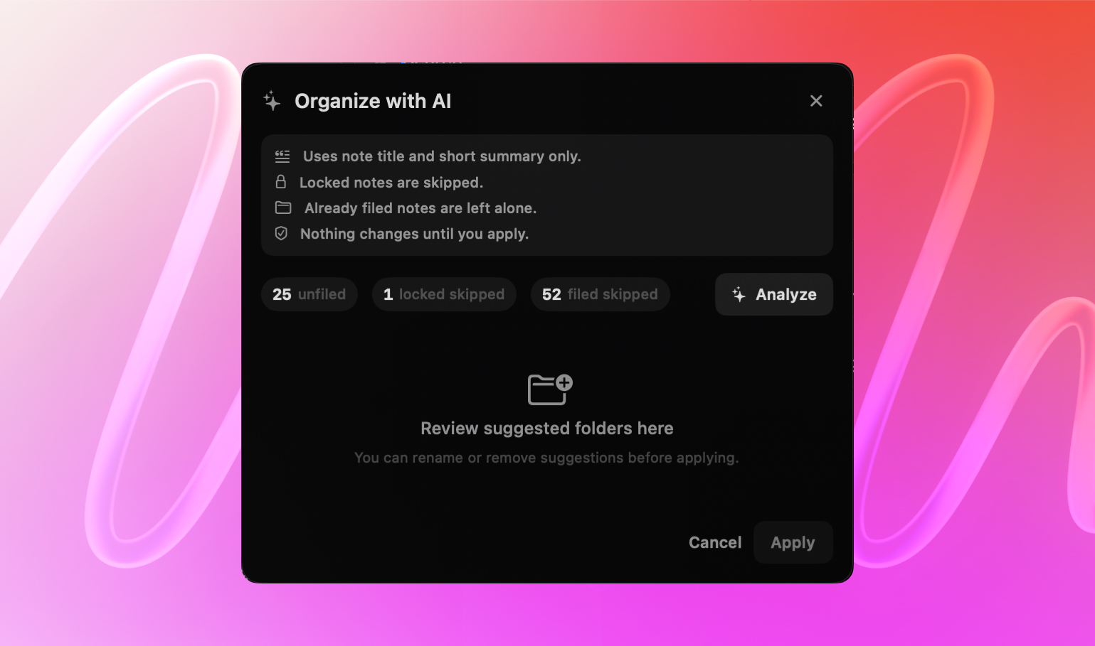 NotchPad Organize with AI folder suggestions